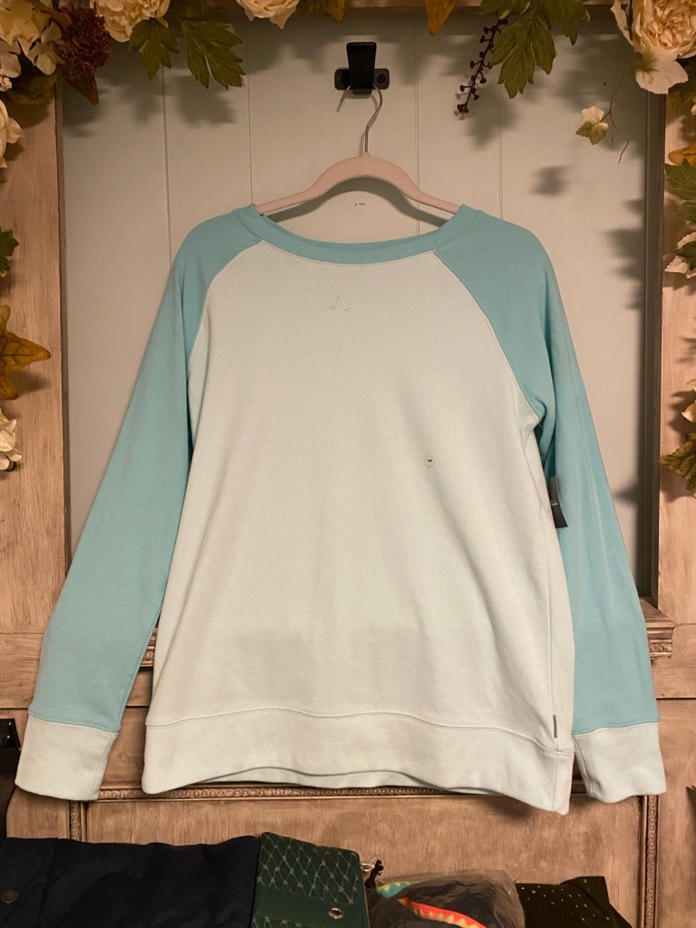 NWT Eddie Bauer Light Blue Raglan Sweatshirt Ladies Medium